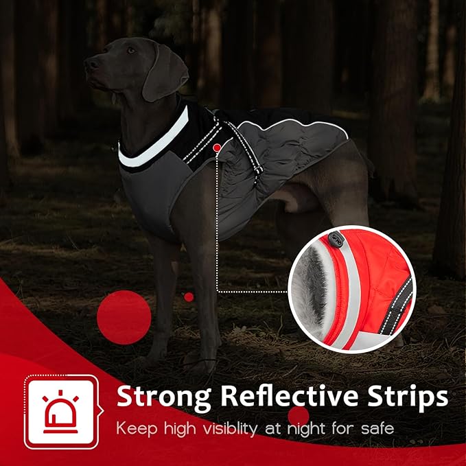 Dog Winter Coat with Harness, Dog Jacket, Pet Clothes with Zipper on Back, Waterproof Windproof Warm Vest, Reflective Cold Weather Coats, for Small Medium Large Dogs, Thick, Red, M