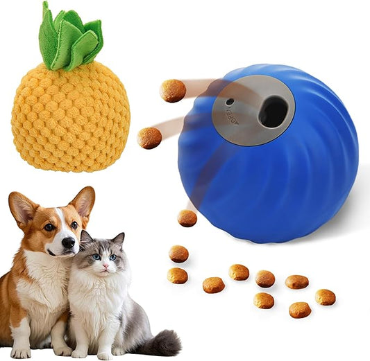Interactive Dog Toys with Automatic Treat Dispenser, Fun Slow Feeder Interactive Toy for Dogs and Cats, Boosts Mental Stimulation, Reduces Anxiety, Durable Indoor Fun-Blue