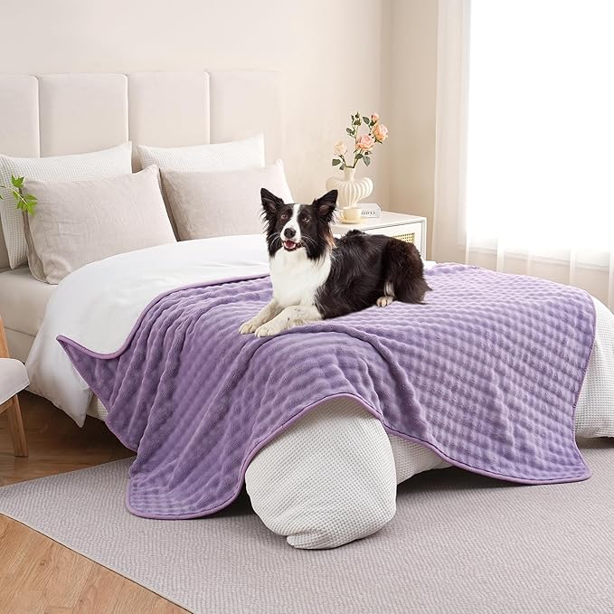 Waterproof Blanket for Bed Couch Sofa Car, Soft Leakproof Dog Blanket with 3D Bubble Pattern, Reversible Water Proof Pet Blankets for Dogs Cats Puppies (60"x80", Dusty Purple)