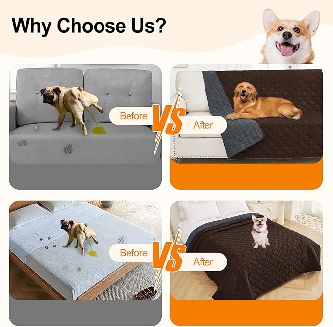 Smiry Waterproof Dog Blanket, 40x50 Inch Soft Pet Bed Cover Reversible, Washable Sofa Couch Furniture Protector for Small Medium Large Dog Puppy Cat, Geometric, Chocolate/Dark Grey