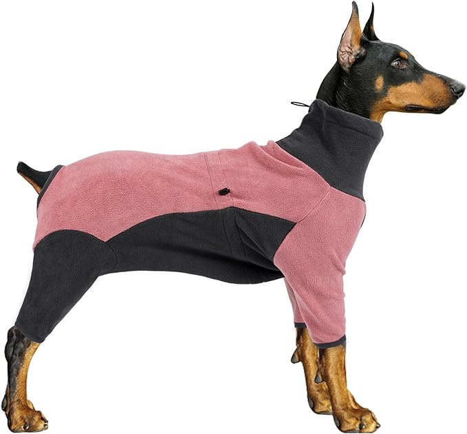 Dog Winter Coat, Warm Fleece Dog Jacket, Windproof Dog Pullover Bodysuit, Fullbody Dog Pajamas Onesie, Cold Weather Clothes for Medium Large Dog(2XL,Pink)