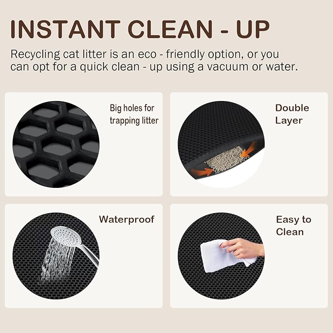Cat Litter Mat, Cat Litter Trapping Mat, 47.2''x27.6''Inch, Double Layer Waterproof Proof Litter Box mat, Non-Slip Design, Reduces Litter Scatter, Easy to Clean, Black