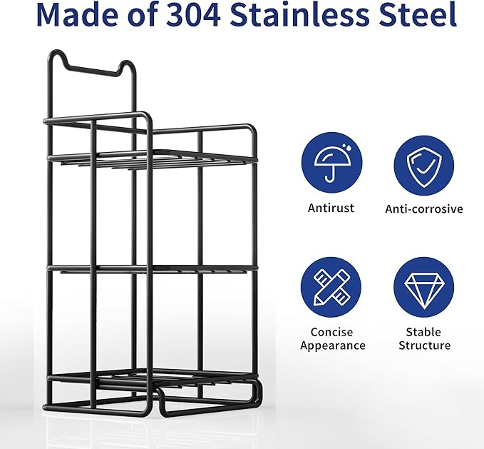 3 Tier Soap Bar Holder, 304 Stainless Steel Soap Dish for Bathroom, Removable Sponge Rack for Kitchen Sink (Black)