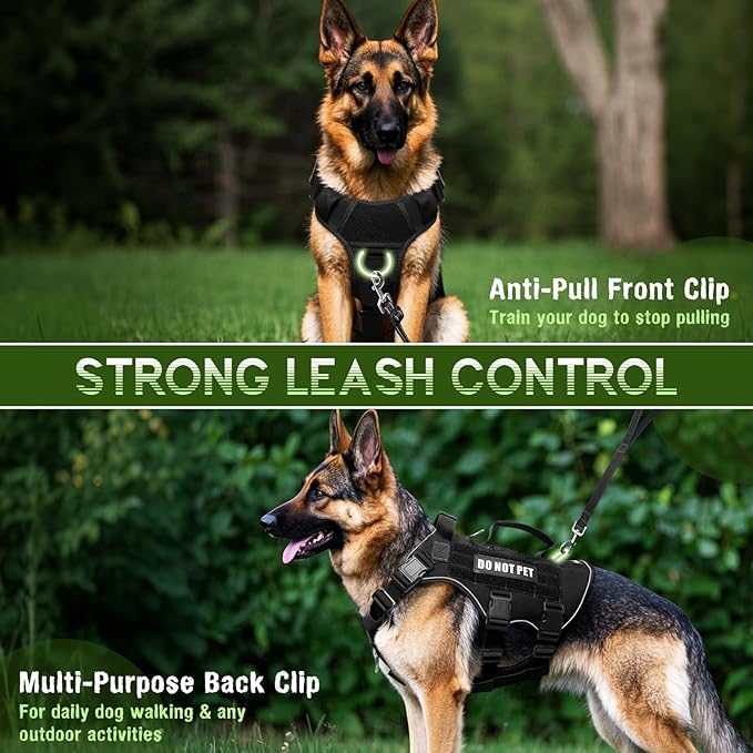 WINSEE Mesh Dog Harness with 10 Pet Patches for Large Service Dog in Training, Breathable Tactical Molle Vest with Double Handle, Reflective Military Pet Vest for Walking Hiking