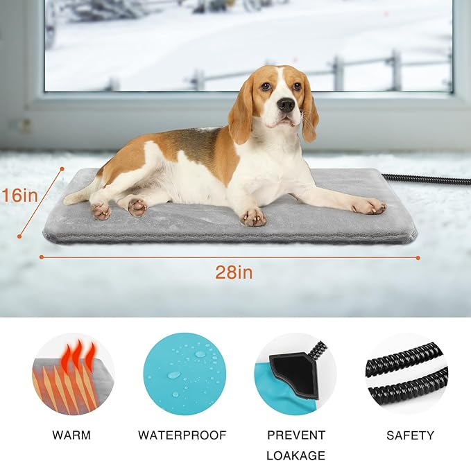 Heating Pad for Cats and Dogs Outdoor,Indoor Warming Cat Heating Pad, Waterproof，Chew Resistant Cord (Grey, 28 X 16)