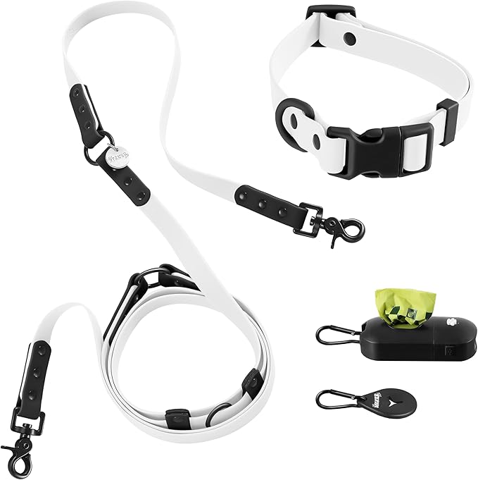 WLK1005F-5SET Luna Medium 8FT Adjustable 6-in-1 Waterproof Hands-Free Leash and Collar with LED Flashlight, Bag Dispenser, and Poop Bag Holder, Seltzer