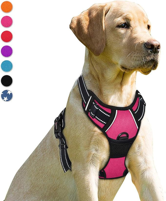 BARKBAY No Pull Dog Harness Front Clip Heavy Duty Reflective Easy Control Handle for Large Dog Walking(Pink,XL)