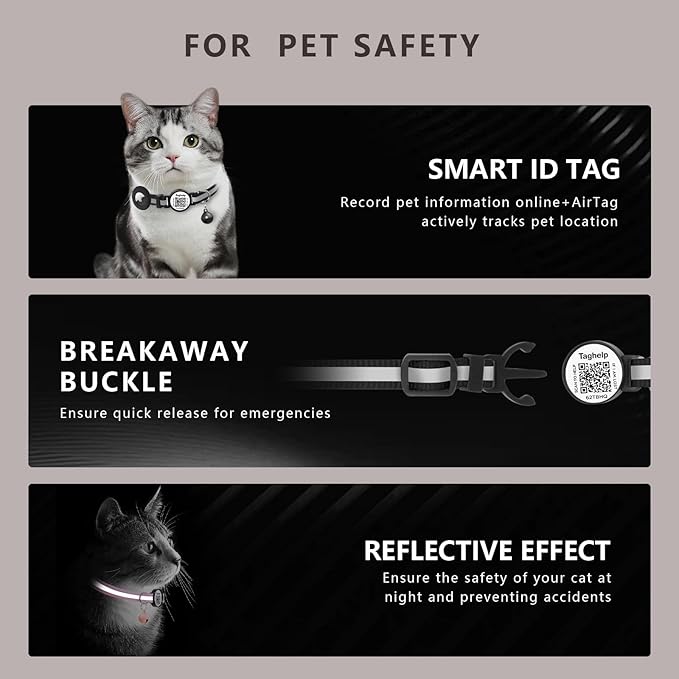 2PCS Breakaway Cat Collars with Bell Cute Adjustable Safe Kitten Collars with Pendant Glow in The Dark,Airtag Holder Cat Collar with Smart ID tag & QR Code Reflective for GPS Boy Girl Cats(Blue)