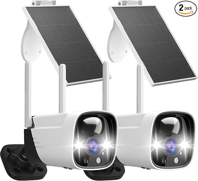 3MP Solar Power Security Camera Outdoor, Solar Surveillance Camera with Color Night Vision, 2 Way Audio, Spotlight & Siren, Compatible with Alexa, No Monthly Fee, AI Detection, IP65 Waterproof