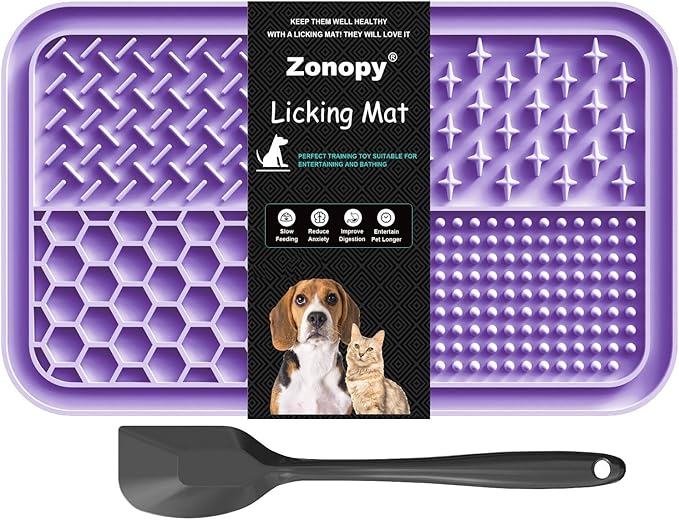 Licking Mat for Dogs & Cats with Suction Cups, 1 Pack Dog Slow Feeder Lick Pat for Anxiety Relief, Dog Toys Feeding Mat for Butter Yogurt Peanut, Pets Bathing Training Grooming Mat