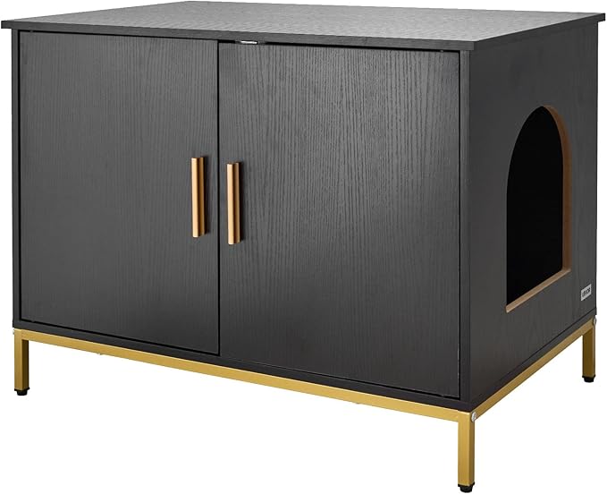 VEVOR Cat Litter Box Enclosure Furniture, 27.6 in Hidden Litter Box Cabinet with Metal Legs & Handle, Modern Style Cat Washroom House End Table, Fit Most of Litterbox, for Bedroom Living Room