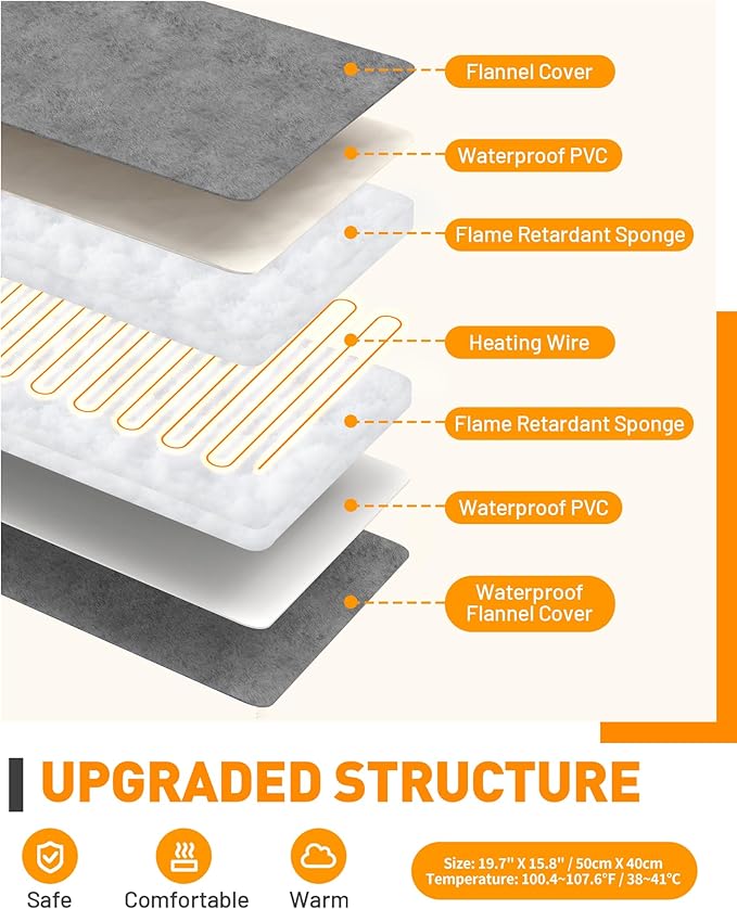 PETNF Pet Heating Pad Temperature Adjustment Cat Dog Heating Pad Anti-bite Puppy with Timer Indoor Waterproof Pet Warming Electric Heated Bed Mat Dog