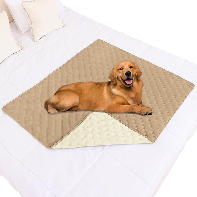 Smiry Waterproof Dog Bed Cover Pet Blanket, Soft Washable Dog Blanket for Furniture Bed Couch Sofa Reversible, Checkered (40"x50", Camel/Beige)