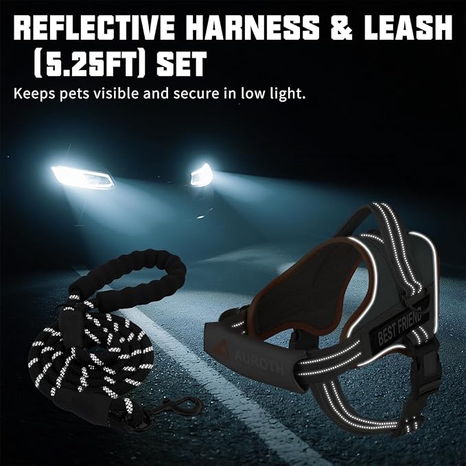 AUROTH Dog Harness and Leash Set, Soft Padded Dog Vest with 5.25FT Dog Leash, No Choke, Easy On Pet Vest, Adjustable Reflective No Pull Dog Harness Small Sized Dog, Easy Walking and Training