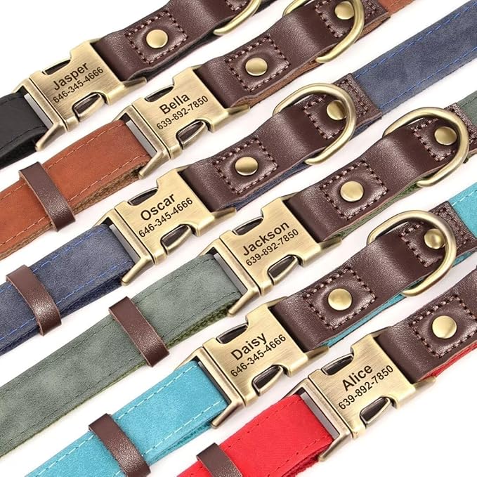 Personalized Dog Collars, Custom Soft PU Leather Dog Collar with Pet Name and Phone Number for Large Dogs, Adjustable and Durable Pet Collars with Quick Release Metal Buckle,XL(17-26")