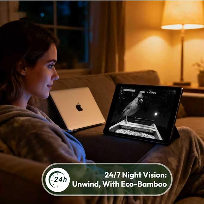Bamboo Bird Feeder with Camera, 2K HD, Auto AI Identify 2800+ Birds, Solar-Powered, Night Vision, Real-Time Alerts, Family/Friend Sharing, Gift for Nature Lovers