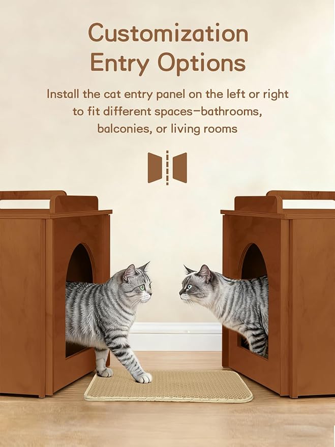 Wooden Cat Litter Box Enclosure, Hidden Litter Box Furniture with Litter Mat, Multi-Functional Cat House, for Living Room Bedroom Indoor, 23.2 x 17.7 x 19.3 inches, Walnut