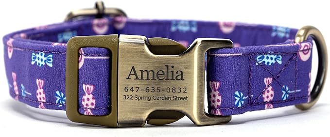 Personalized Dog Collar with Name and Phone Number Engraved,Adjustable Custom Puppy Collar,Organic Cotton Pet Collar for Small Medium Large Boy Girl Dogs
