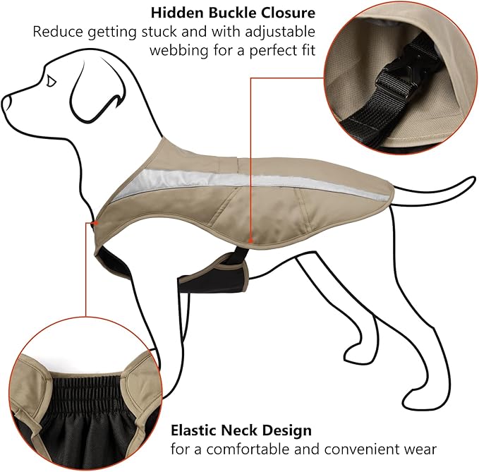 BASSDASH Dog Insulated Coat Safety Vest Water Resistant Chest Protection Reflective High Visibility for Hunting Outdoor