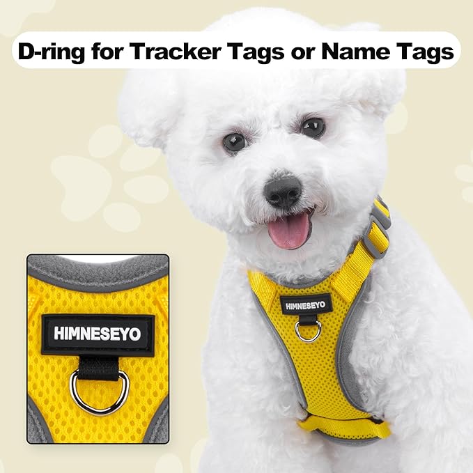 Small Dog Harness and Leash Set, No Pull Adjustable Pet Harness for Small Dogs, Breathable Mesh Rflective Dog Vest Harness (Yellow, M)