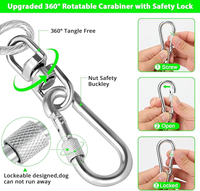 jenico Dog Tie Out Cable: 50 ft Dog Lead for Yard - Heavy Duty Chain Leash Outside for Small Large Dogs Up to 504 lbs - Outdoor Dog Runner Tether