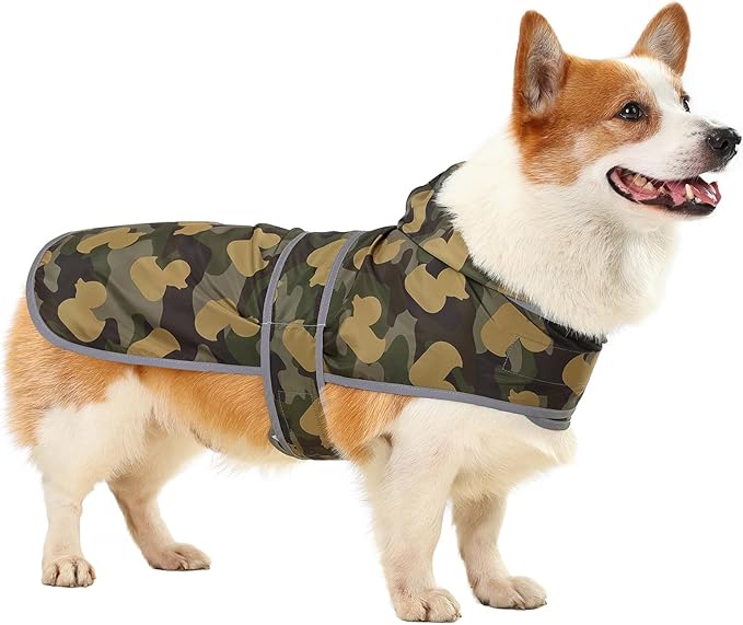 Dog Raincoats for Large Dogs Waterproof Hooded Rain Jacket with Reflective Strips Leash Hole & Poncho Adjustable Fit (CamoDuck,L)