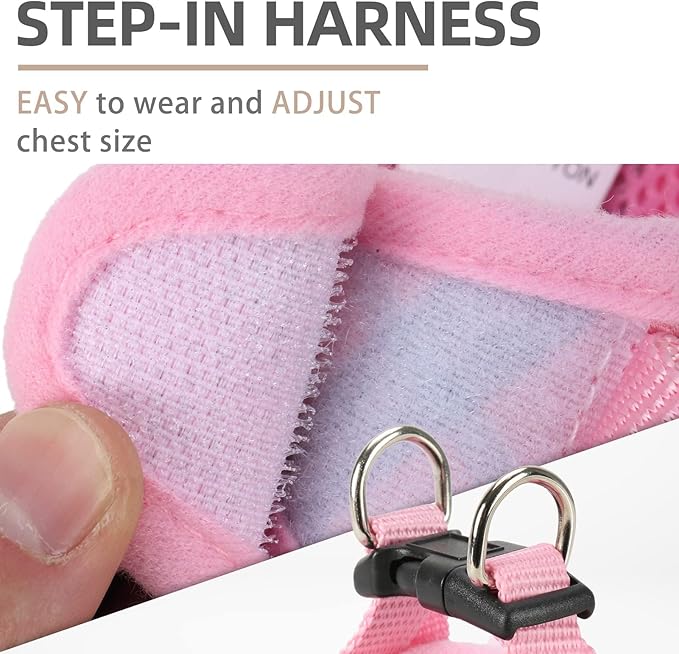 PUPTECK Adjustable Dog Harness Collar and Leash Set Step in No Pull Pet Harness for Small Medium Dogs Puppy and Cats Outdoor Walking Running, Soft Mesh Padded Reflective Vest Harnesses, Pink XXS