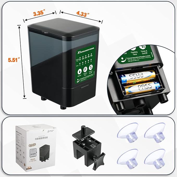 Large Automatic Fish Feeder, 14 Fl.Oz Patented Revolutionary Design Aquarium Food Tank Dispenser with Timer, Auto Feeding Moisture-Proof Electric Adjustable Battery Operated Feeders for Holidays