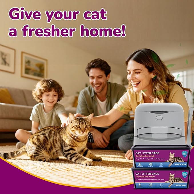 Cat Litter Refill Bags Compatible with Litter Genie Easy Roll Pail | Long-lasting Easy Roll Refill Bags 50 Count (2 Pack) | Odor Control & Plant Scented