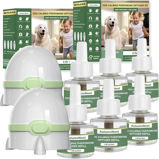 8-in-1 Dog Calming Pheromone Diffuser Kit – Pet Stress Support (2 Plug-Ins & 6x48ml Refills), Calming Diffuser for Dog During Thunderstorms, Travel, Separation, Fireworks & Vet Visits, 180-Day Supply