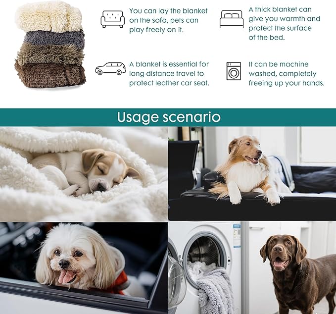 gogobunny Waterproof Dog Blanket for Large Dogs, Cats, Puppy, Reversible Faux Fur Pet Throw Blanket, Washable, Calming Furniture Protection for Sofa Bed (60x80 Inch (Pack of 1), Beige)