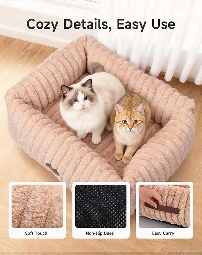 Heated Cat Bed Indoor, Pet Bed with 6 Temperature & 5 Timer Settings, Fluffy Cat Couch with Removable Machine-Washable Cover for Dogs Kitten Puppy in Winter, UL & FCC Certified, Medium, Brown