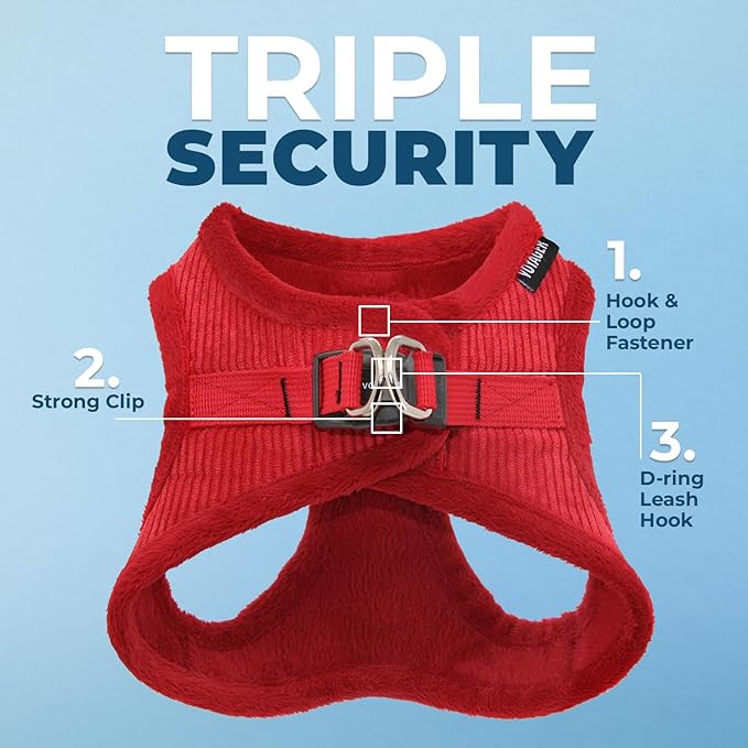 Best Pet Supplies - All Weather Mesh/Plush, Reflective, No Pull Harness for Small, Medium Dogs, Cats - Secure with Hook & Loop Fastener, Buckle, Double D-Rings - Harness (Red Corduroy), S