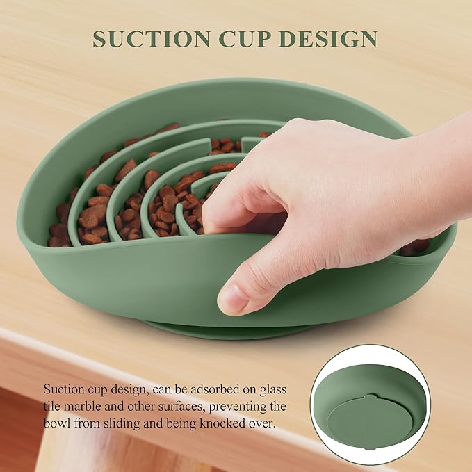 Coomazy Slow Feeder Dog Bowls, Silicone Dog Bowl with Suction Cups, Slow Feeder & Non-Slip Design, Boredom and Anxiety Reducer, Suitable for All Breed Dogs, Avocado Green
