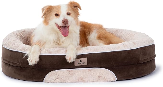 Orthopedic Dog Bed Couch for Large Sized Pets with Egg Foam Support, Four-Sided Bolster Cushions, Soft Tear-Resistant Fabric, and Removable Machine Washable Plush Cover