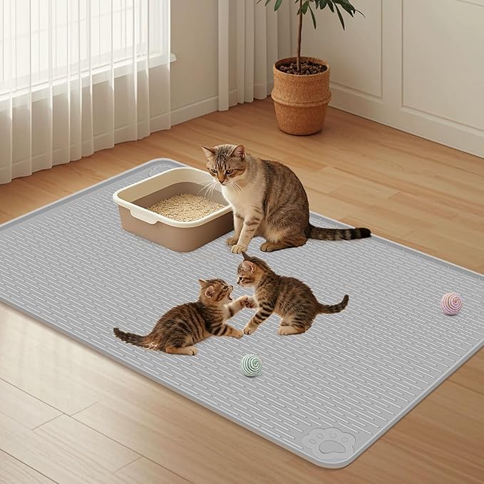 40"x28" Cat Litter Mat Lanstics Cat Mat for Litter Box Large Silicone Litter Box Mat for Kitty Scatter Control Floor Protect (Grey)