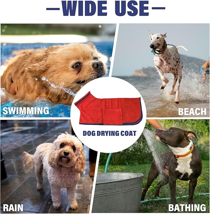 Dog Drying Coat - Fast Drying Dog Towel Robe - Microfiber Super Absorbent Pet Bathrobe, Adjustable Collar Fast Drying Coat Pet Dog Cat Bath Robe Towel (X-Large, Red)