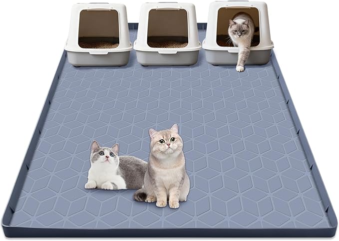 Cat Litter Mat Extra Large 34"x22" Silicone Waterproof Litter Trapping Mat for Litter Box, Non-Slip Urine-Proof Kitty Litter Box Mat with Deep Grooves, Easy Clean Scatter Control Pet Mat (Gray)