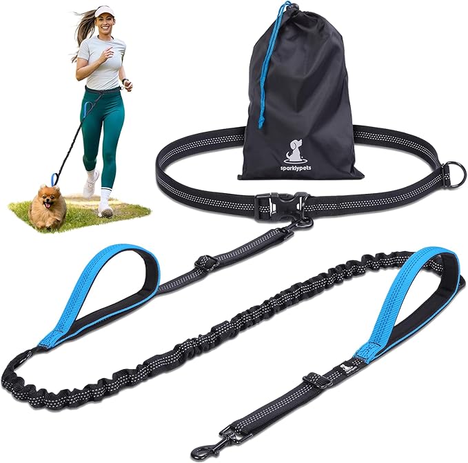 SparklyPets - Hands Free Dog Leash with Reflective Stitches - Waist Leash for Dog Walking, Hiking, Training, Jogging, Canicross, Running - for Small Dogs