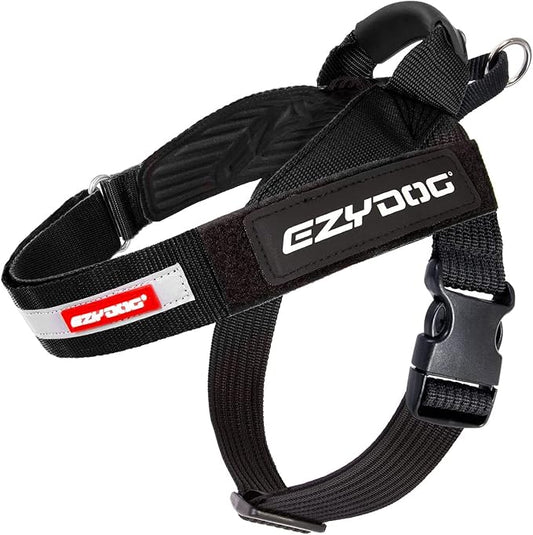 EzyDog Express Dog Harness - Adjustable Dog Harness for Large, Medium, and Small Dogs with Padded Ergonomic Anti-Chafing Design, Grip Handle, & Easy Side Buckle (XL, Black)