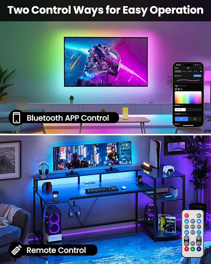 Pak LED Lights for Bedroom, 32.8ft(2 Rolls of 16.4ft) Smart RGB+IC LED Strip Lights with App/Remote Control, Music Sync Color Changing Flexible LED Lights with 64 Scene Modes for Party, Home, Gaming