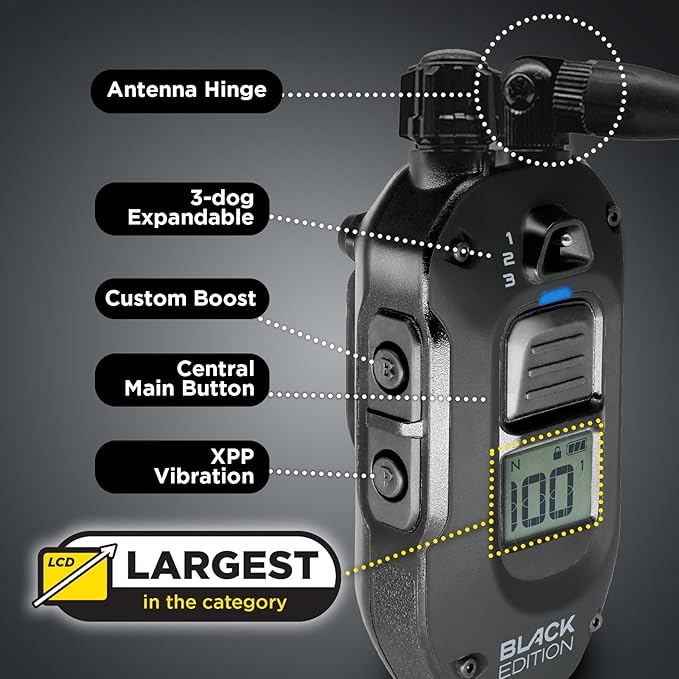 Dogtra 1900X Black Edition E-Collar - 3/4 Mile Range, Dogs 45 lbs+, IPX9K Waterproof, 100 Stimulation Levels, Vibration, Tone, Rechargeable - Ideal for Dog Owners and Professional Trainers