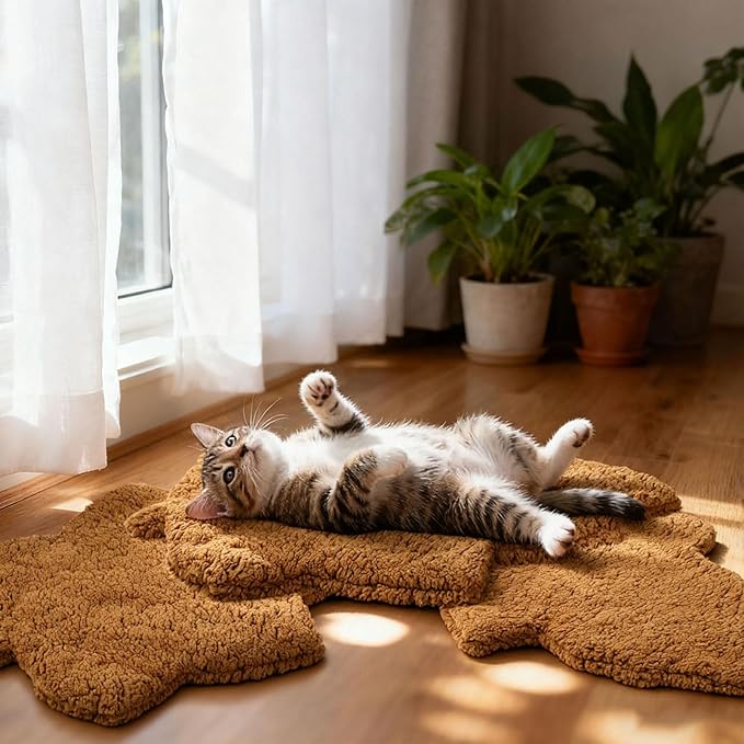 3 Pack Self Warming Cat Dog Bed Leaf Shape Self Heating Pet Mat Non Electric Washable Thermal Sleeping Pad Plush Heated Pet Mat for Crate Floor Indoor Outdoor(Orange,Small-16 x20)