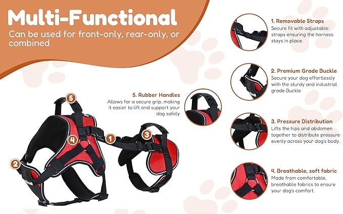 Doggie Stylz Multi-Functional Full-Body Lifting Dog Harness Vest, Designed for Front-Only, Rear-Only or Full-Body Lifting. Please Measure Your Dog Before Ordering.