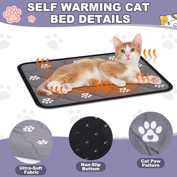 Riakrum 4 Pack Self Heating Cat Bed Pad Self Warming Pet Dog Mat Non Slip Washable Cat Kennel Crate Pad with Storage Bag for Indoor Outdoor Small Medium Dog Kitten(M, 20 x 28 Inches)