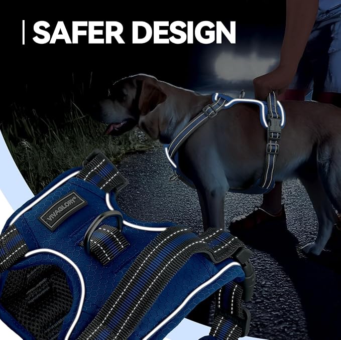 VIVAGLORY Dog Harness Easewalk No Pull Dog Harness with Handle & Front Back Clip for Training Lifting, Easy On Adjustable Padded No Pull for Pet & Puppy, L, Royal Blue