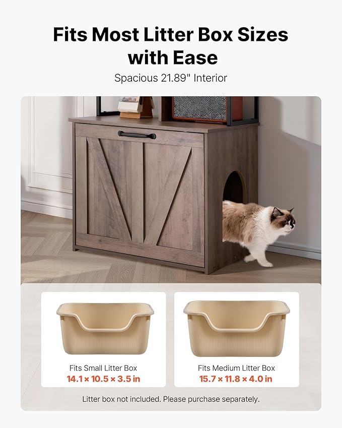 VEVOR Cat Litter Box Enclosure Furniture, 23.6 in Hidden Litter Box Cabinet with Storage Shelves, Modern Style, Waterproof Washroom Side Table Cat House, Fit Most of Litterbox, for Living Room