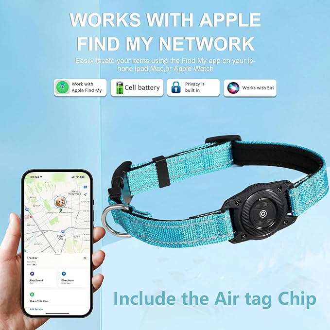 Tracking Collar for Dogs Waterproof Adjustable Air Tag Dog Collar Holder, Comfortable Dog Collars for Small Medium Large Dogs (SkyBlue, L)