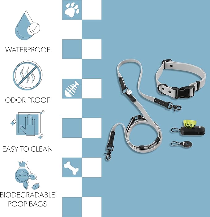 WLK1006N-5SET Luna Large 8FT Adjustable 6-in-1 Waterproof Hands-Free Leash and Collar with LED Flashlight, Bag Dispenser, and Poop Bag Holder, Martini