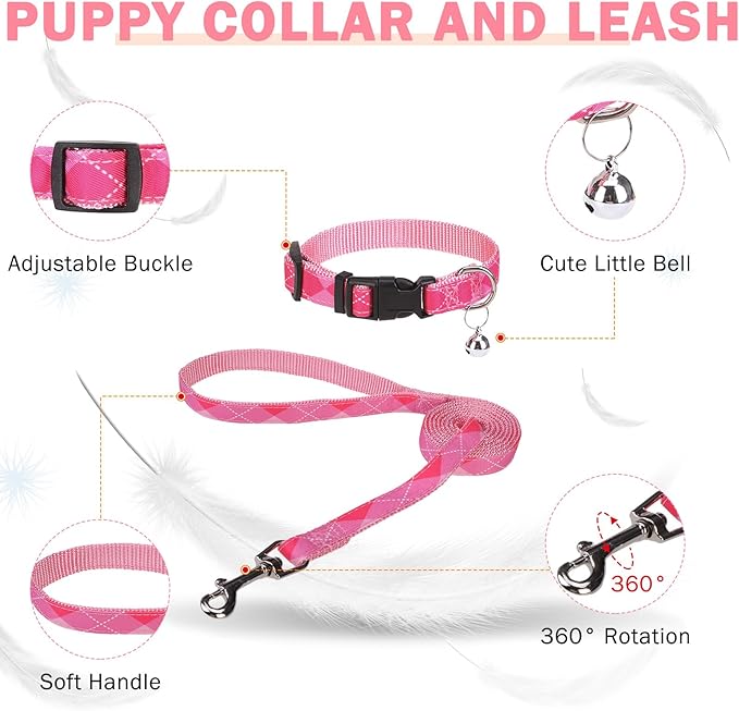 SCENEREAL Small Dog Harness and Leash Collar Set, Step in No Pull Soft Mesh Dog Harnesses for Small Medium Sized Dogs Puppy and Cats Outdoor Walking, No Chock Reflective Vest Harness, Pink Plaid S